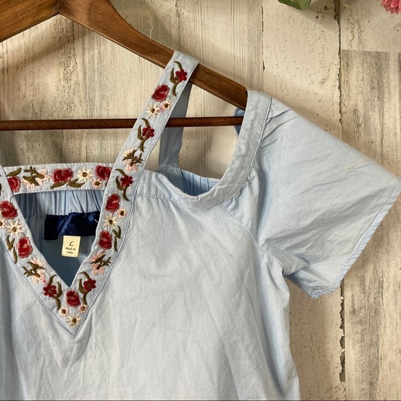 Francescas | Blue Embroidered Off the Shoulder Top cottage core - Picture 4 of 12